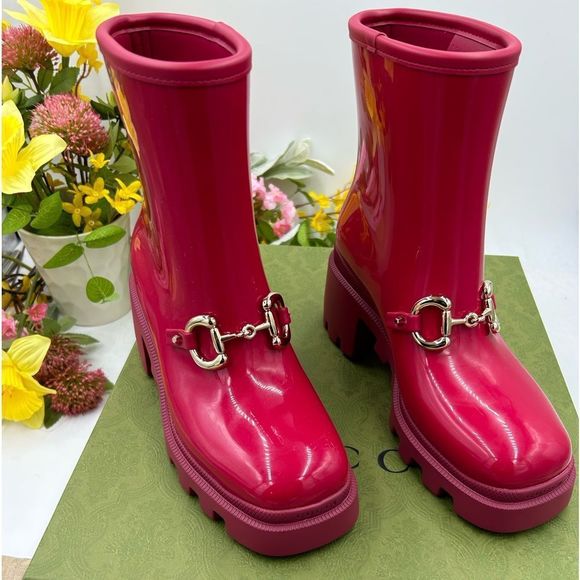 - Women’s Gucci Horsebit, accent, ankle rubber, rain boot size 37made in Italy - Picture 1 of 11